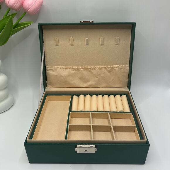 Vintage Double Layer Jewelry Box 0rganiser,Storage,Leather,Jewelry Case - Picture 4 of 5